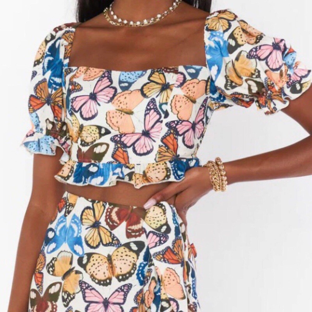 NWT Show Me Your Mumu Womens Lila Top Baileys Butterflys Shirt Size XS Cropped